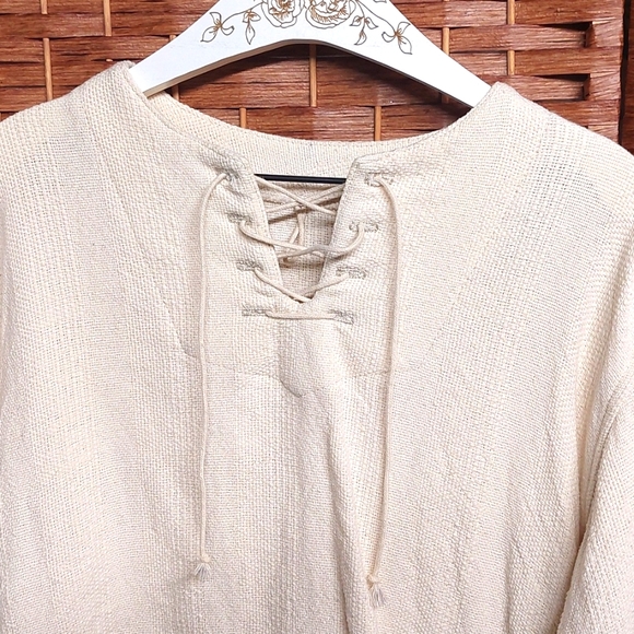 Vintage Ivory Lace up tunic - Picture 3 of 7